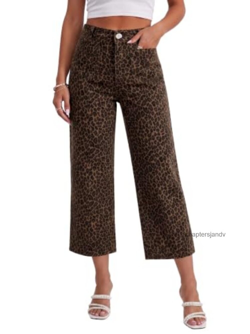 Women's High Waisted Cropped Straight Leg Stretch Denim Jeans